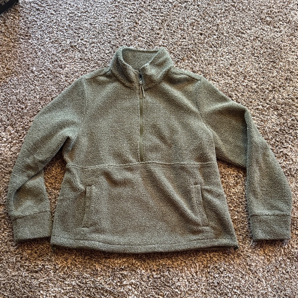 Eddie Bauer Olive Green Sherpa Zip Pullover